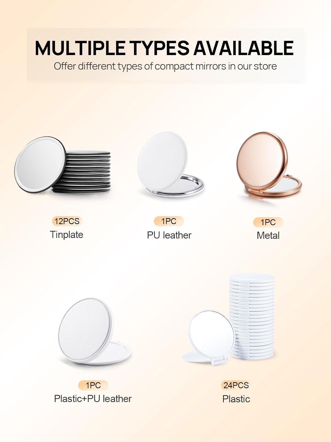 Compact Mirror for Purse, Double-Sided 1X/2X Magnifying Metal Pocket Makeup Mirrors(Round, Rose Gold)