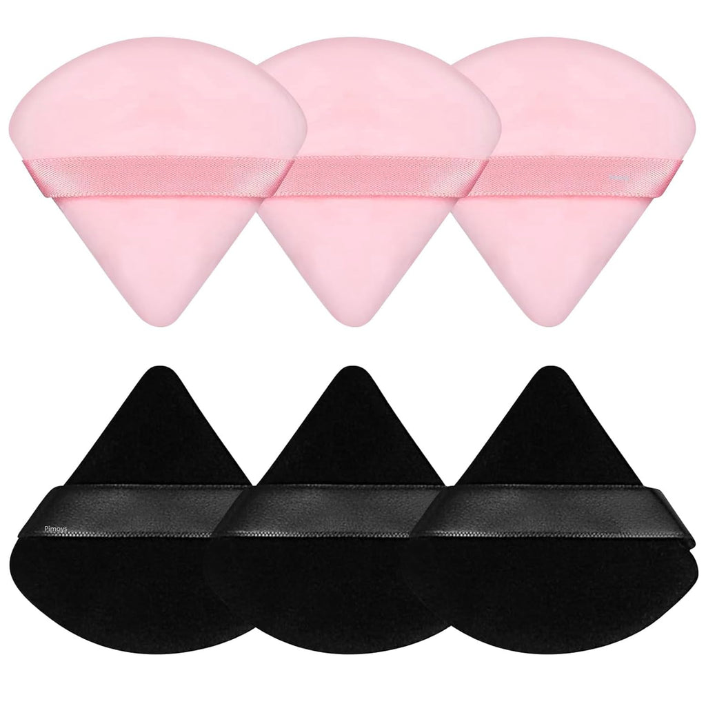 6 Pieces Powder Puff, Face Makeup Sponge Soft Velour Triangle Powder Puffs Beauty Sponge for Loose Powder (Black, Pink)