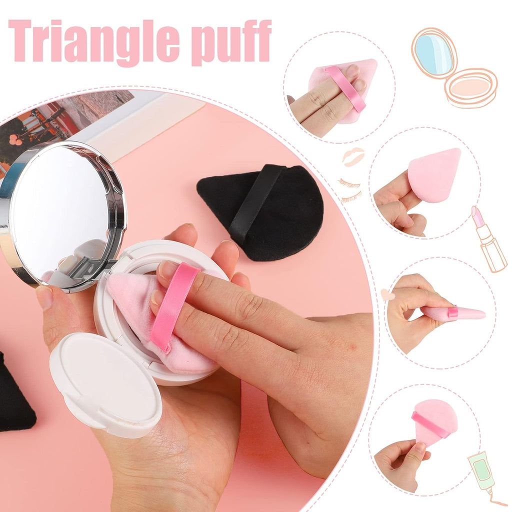 6 Pieces Powder Puff, Face Makeup Sponge Soft Velour Triangle Powder Puffs Beauty Sponge for Loose Powder (Black, Pink)