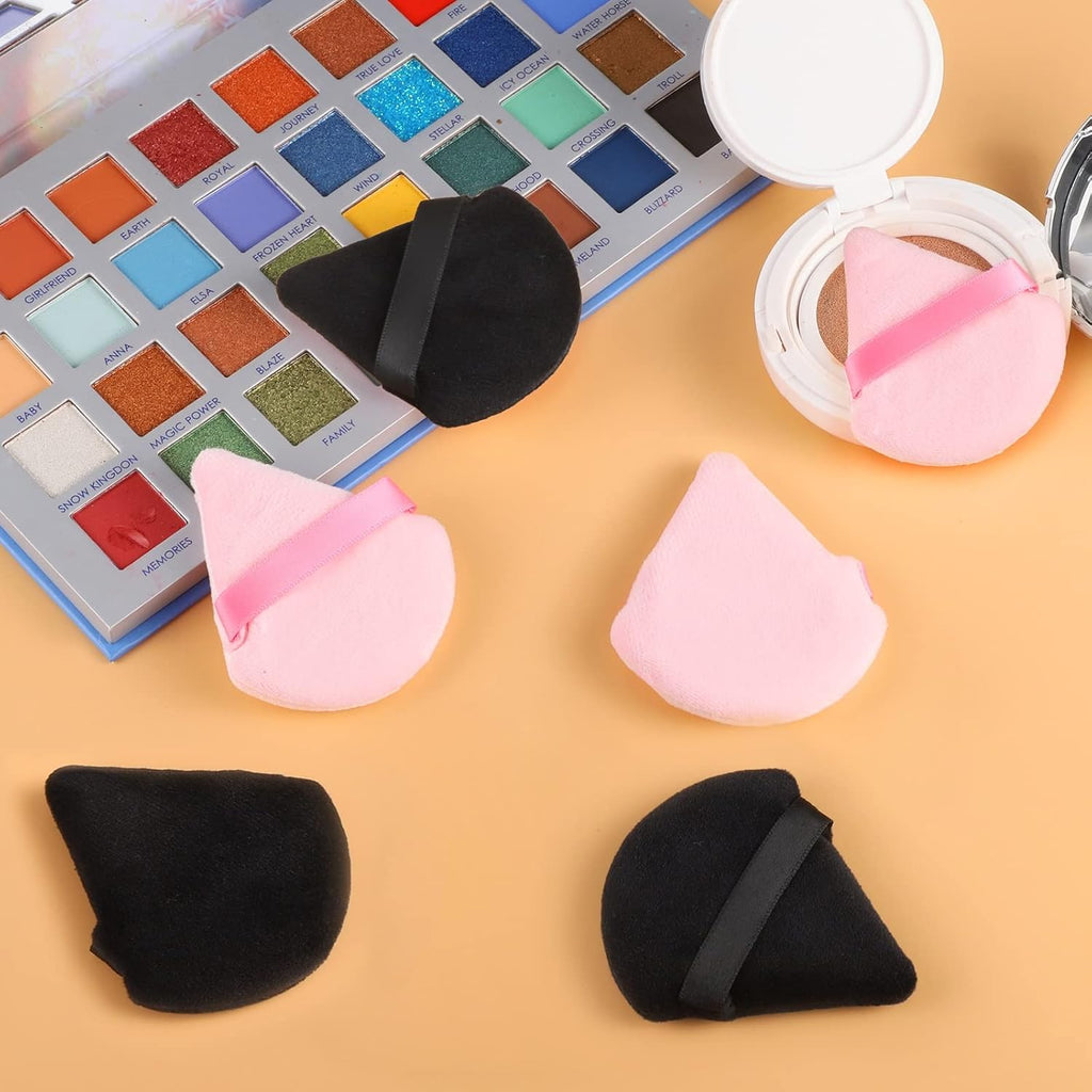 6 Pieces Powder Puff, Face Makeup Sponge Soft Velour Triangle Powder Puffs Beauty Sponge for Loose Powder (Black, Pink)