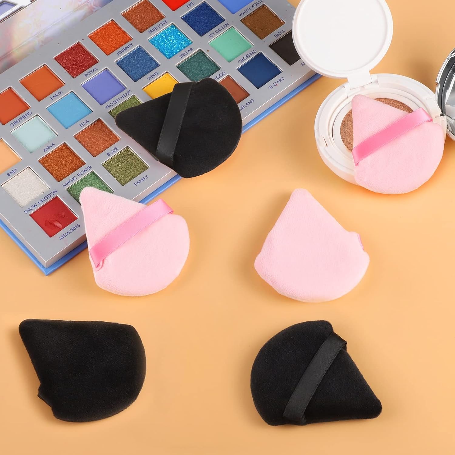 6 Pieces Powder Puff, Face Makeup Sponge Soft Velour Triangle Powder Puffs Beauty Sponge for Loose Powder (Black, Pink)