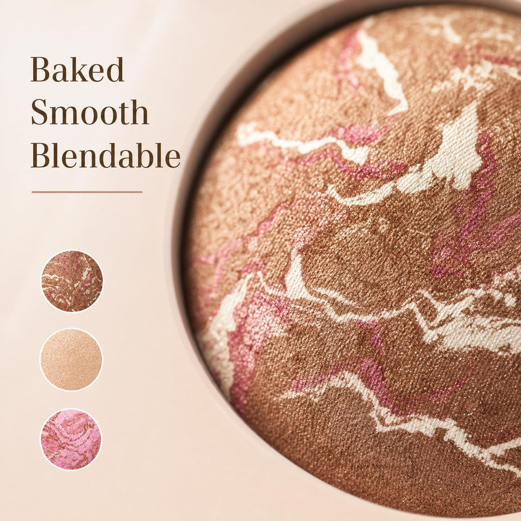 Baked Face and Eye Makeup Palette with Bronzer, Blush, 2 Highlighters & 3 Eyeshadows, Smooth Blendable Powder, Neutral Shades, Travel Compact Gift Set for Women