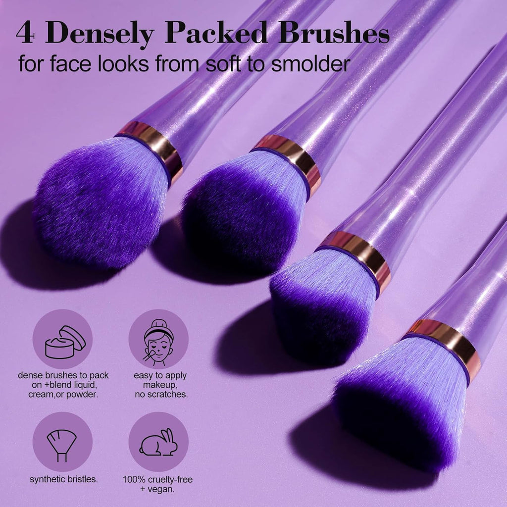 Professional 4 Pcs Makeup Brush Set WithTriangle Sponges, Extra-large Dual-purpose Makeup Sponge & Soft Finger Sponges for Flawless Daily Use - Travel-friendly Multi-purpose & Makeup Sponges